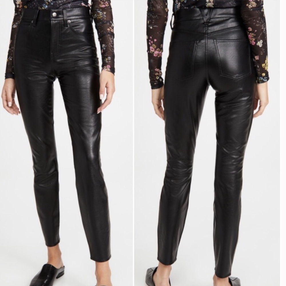 Veronica Beard Jeans Black Faux Leather Debbie Skinny Ankle High Rise Pants 25